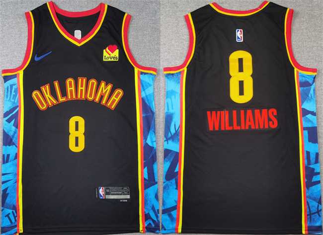 Men%27s Oklahoma City Thunder #8 Jalen Williams Black 2024-25 City Edition Stitched Basketball Jersey->philadelphia 76ers->NBA Jersey